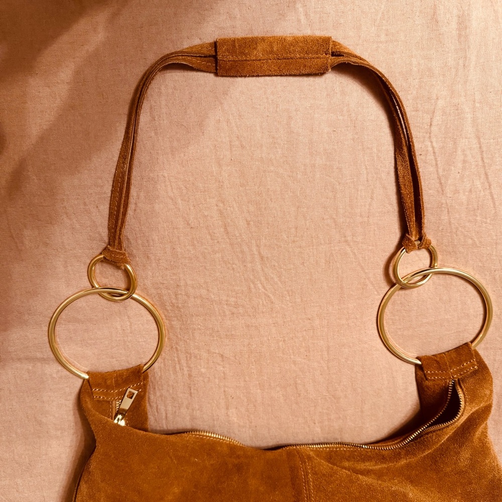 Chic Tan Suede Marlon Hobo Bag with Gold Accents - Picture 3 of 3